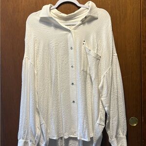 White Textured Button-Up Shirt